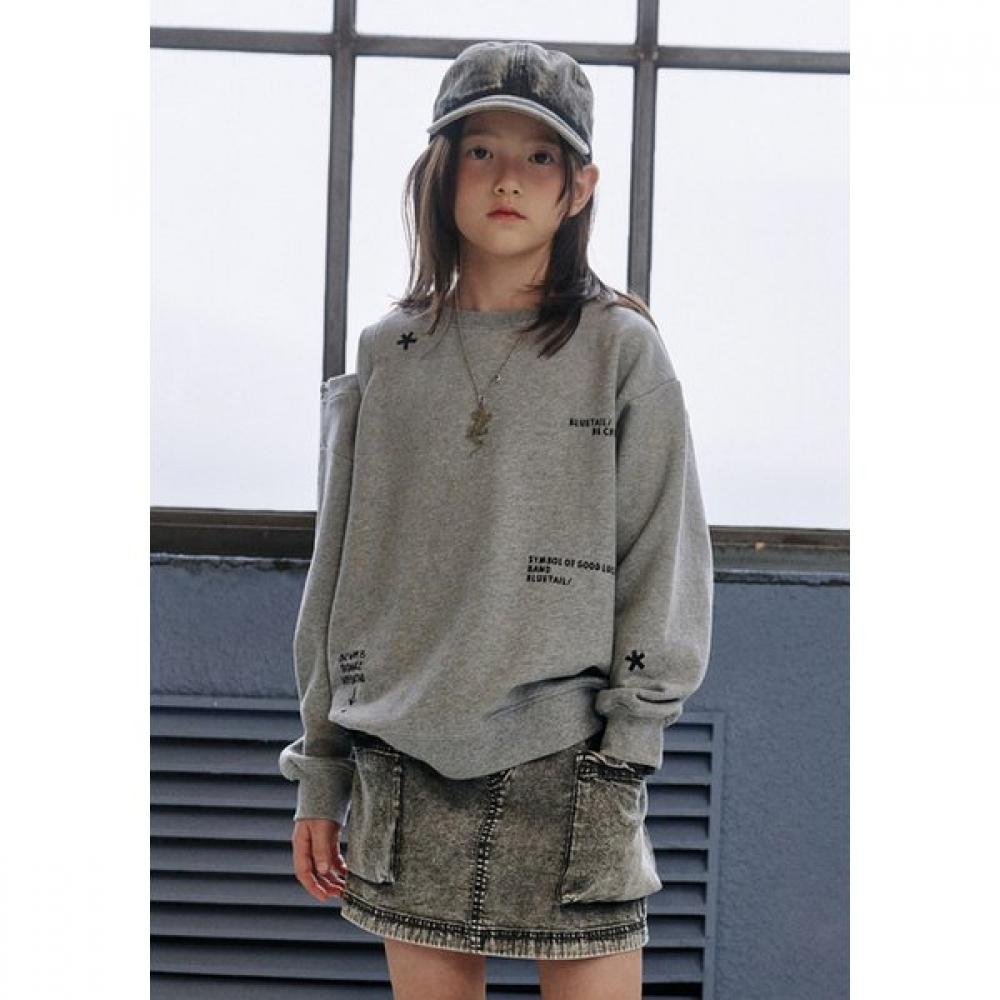 Bluetail Melange Gray Shoulder Slit Sweatshirt Aaa2ts08mg