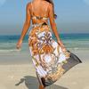 2024 Retro Print Tie-Up Bikini Sunscreen Beachwear - European & American Three-Piece Set