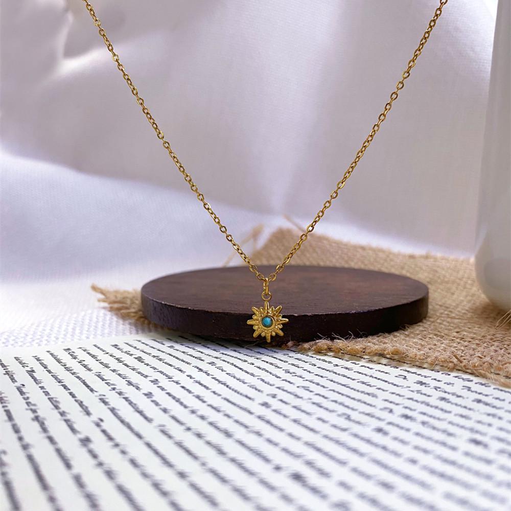 

Вінтажне намисто-чокер з 18-каратного золота у вигляді восьмикутної зірки з блакитною бірюзою - Популярний європейсько-американський жіночий чокер золотий