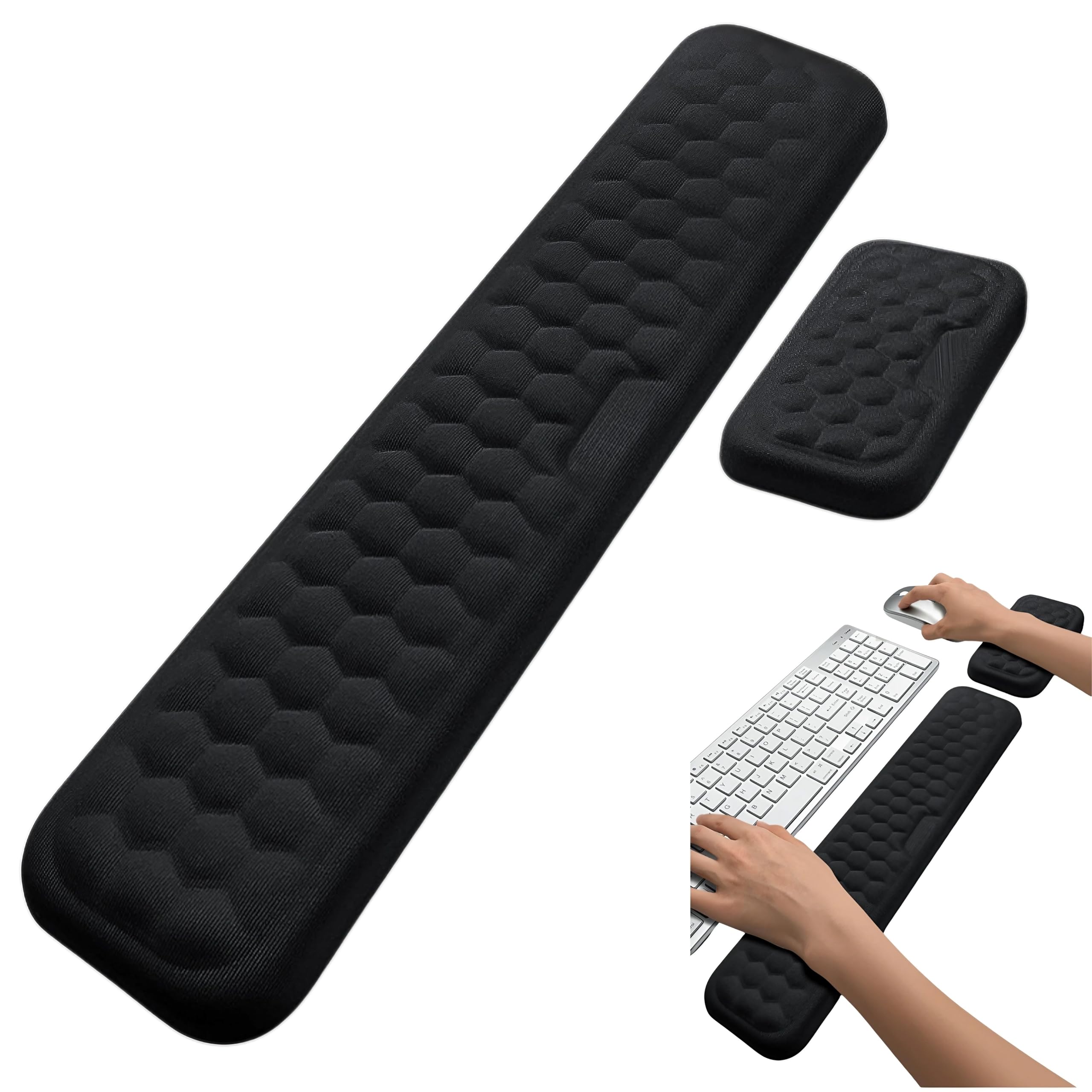 

East Leaf Wrist Rest Set for Keyboard and Mouse [Smooth Fabric with Cushion] with Non-Slip Backing to Reduce Wrist Strain (Black)