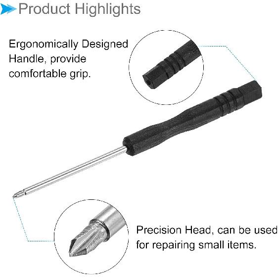 Tiny Tri-point Screwdriver, 0.6mm Size 80mm Length, Steel Y-Head Screw Driver with Swivel Lid Non-Slip Grip - (Applications: for Eyeglasses Watches