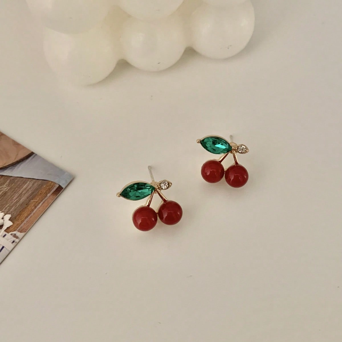 Cute Red Cherry Drop Earrings | Gold Tone Fruit Cherry Stud Earrings | Sweet Aesthetic Jewelry for Women красный