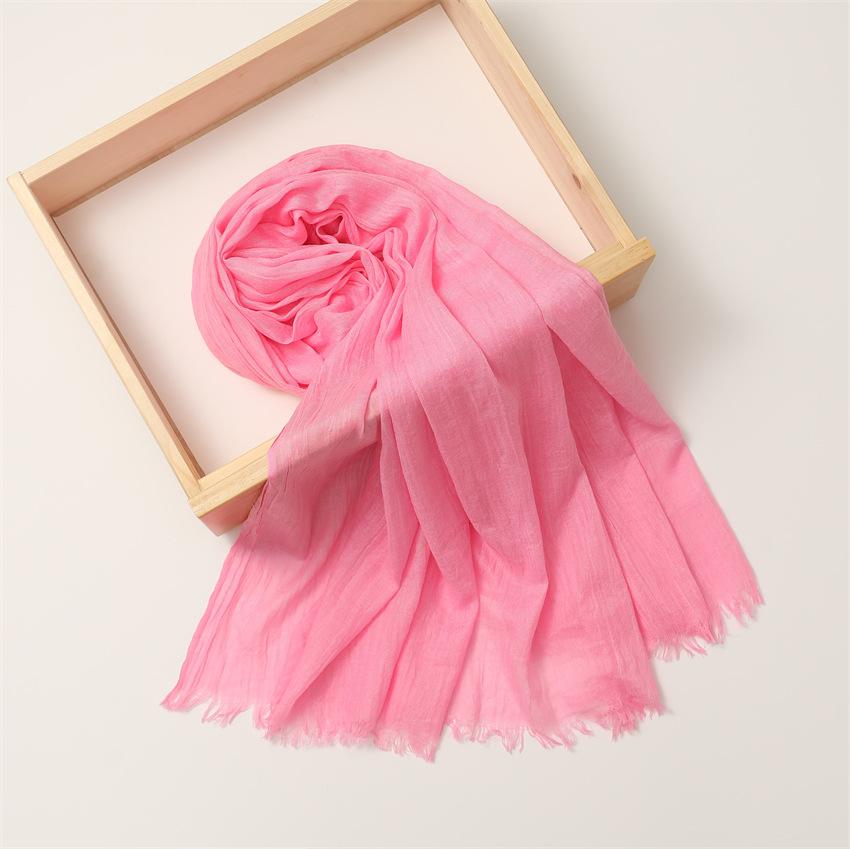 Foreign Trade Silk Scarf Cotton And Linen Headscarf Women'S Spring And Summer Solid Color Japanese And Korean Scarf Sun Protection Warm Shawl Hair