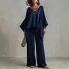 YYFS Women's Fashion Casual Summer Spring Solid Color Print 3/4 Sleeves V-Neck Trousers Pants Suits