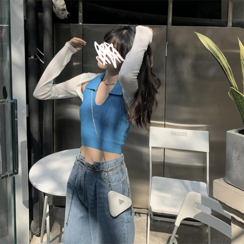 New Niche Sexy Spice Beauty Back Sleeveless Knit Short Halter Halter Summer Top To Wear Outside