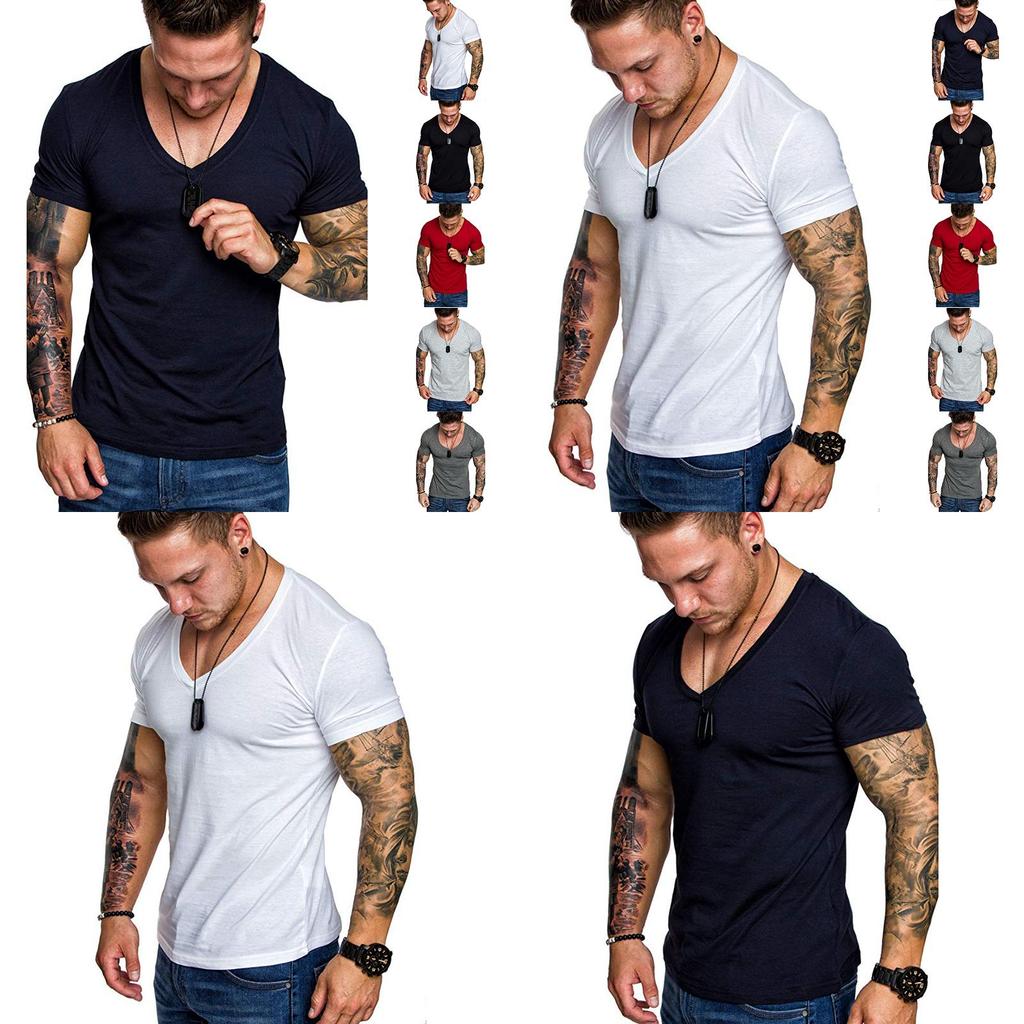 High-quality Men's Slim V Neck Short Sleeve Muscle Tee T-shirt For Casual Wear