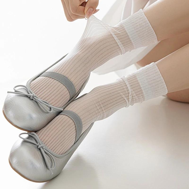 Hollow Out Summer Women Socks Breathable Mesh Thin Middle Tube Socks Ultra-thin Solid Color Black White Elastic Women Long Socks