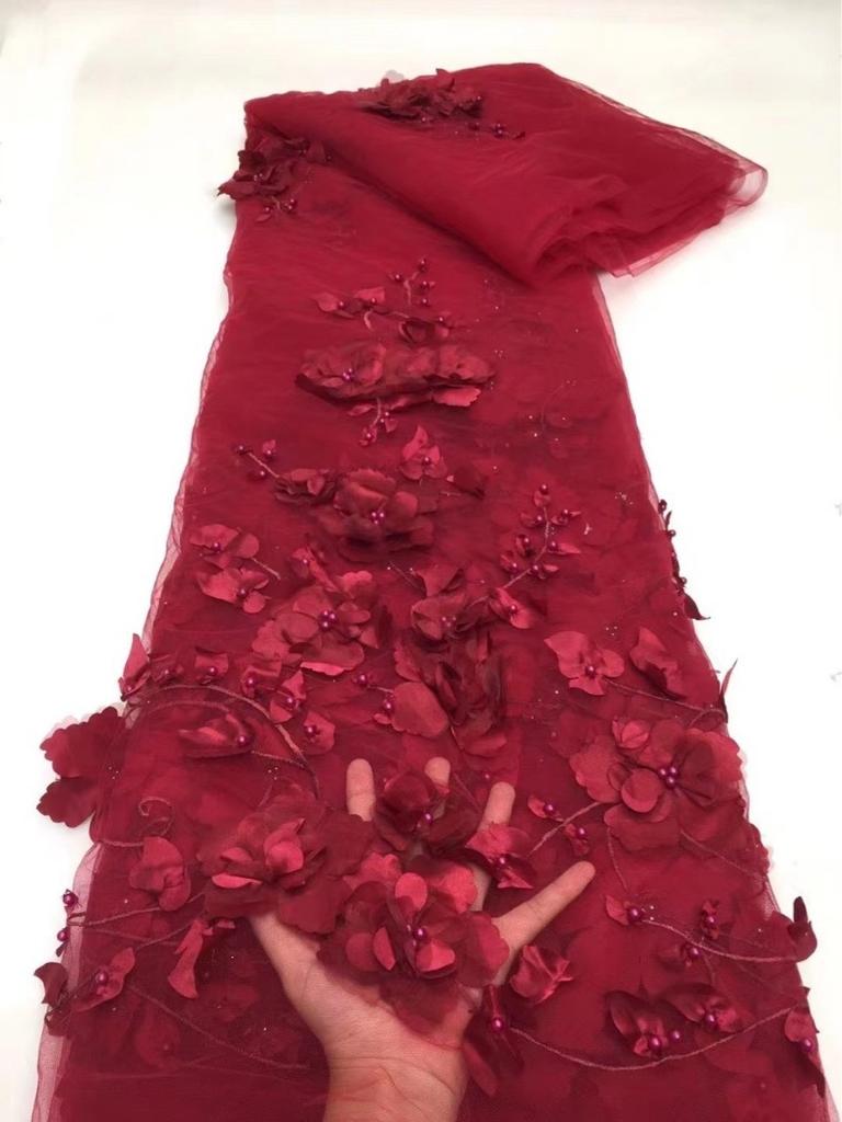 3D Embroidered Flower Mesh Fabric for DIY Sewing Embroidered Lace Clothing Wedding Dress Embroidery Clothing Fabric 5yard