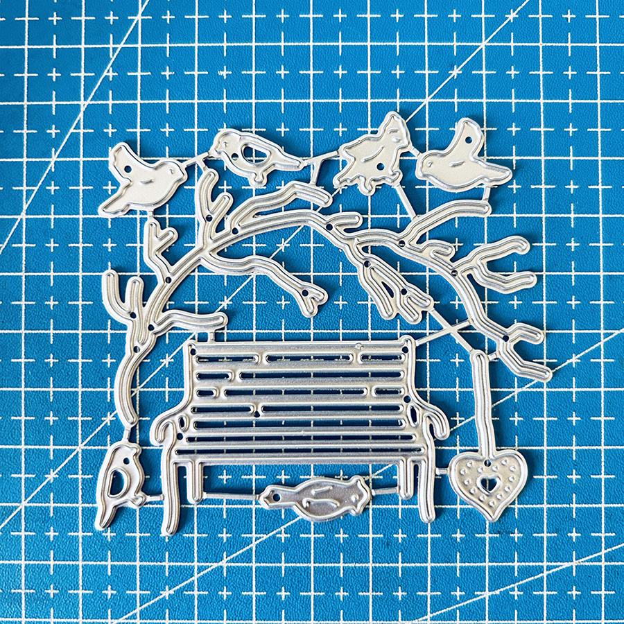 

Birds on The Branches Park Bench Metal Cutting Dies Stencil for DIY Scrapbooking Photo Album Embossing Paper Cards Crafts Diecuts dies серебряный