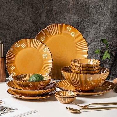 European Light Luxury Retro Style Dish Set High Sense Household Plate Underglaze Color Tableware Ceramic Soup Bowl Rice Bowl