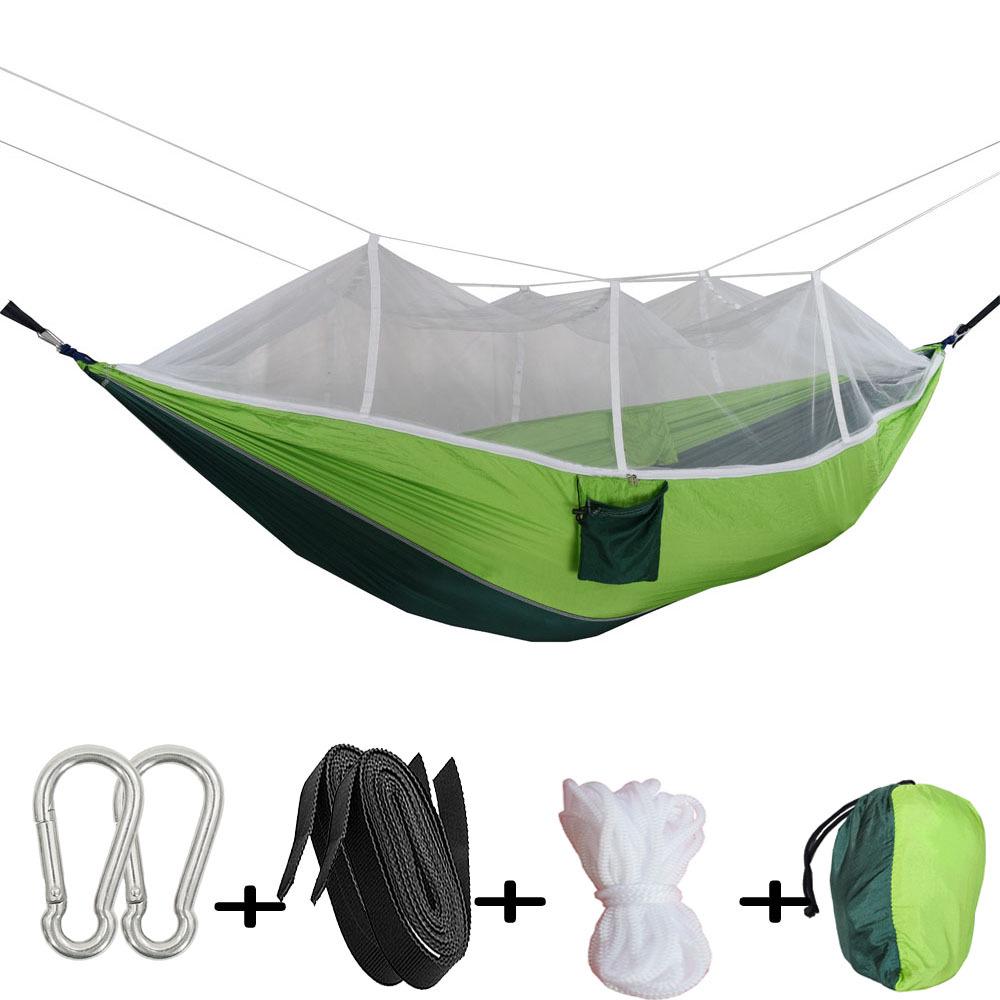 Outdoor Anti-Rollover Nylon Hammock with Mosquito Net - Single/Double Lightweight Parachute Cloth