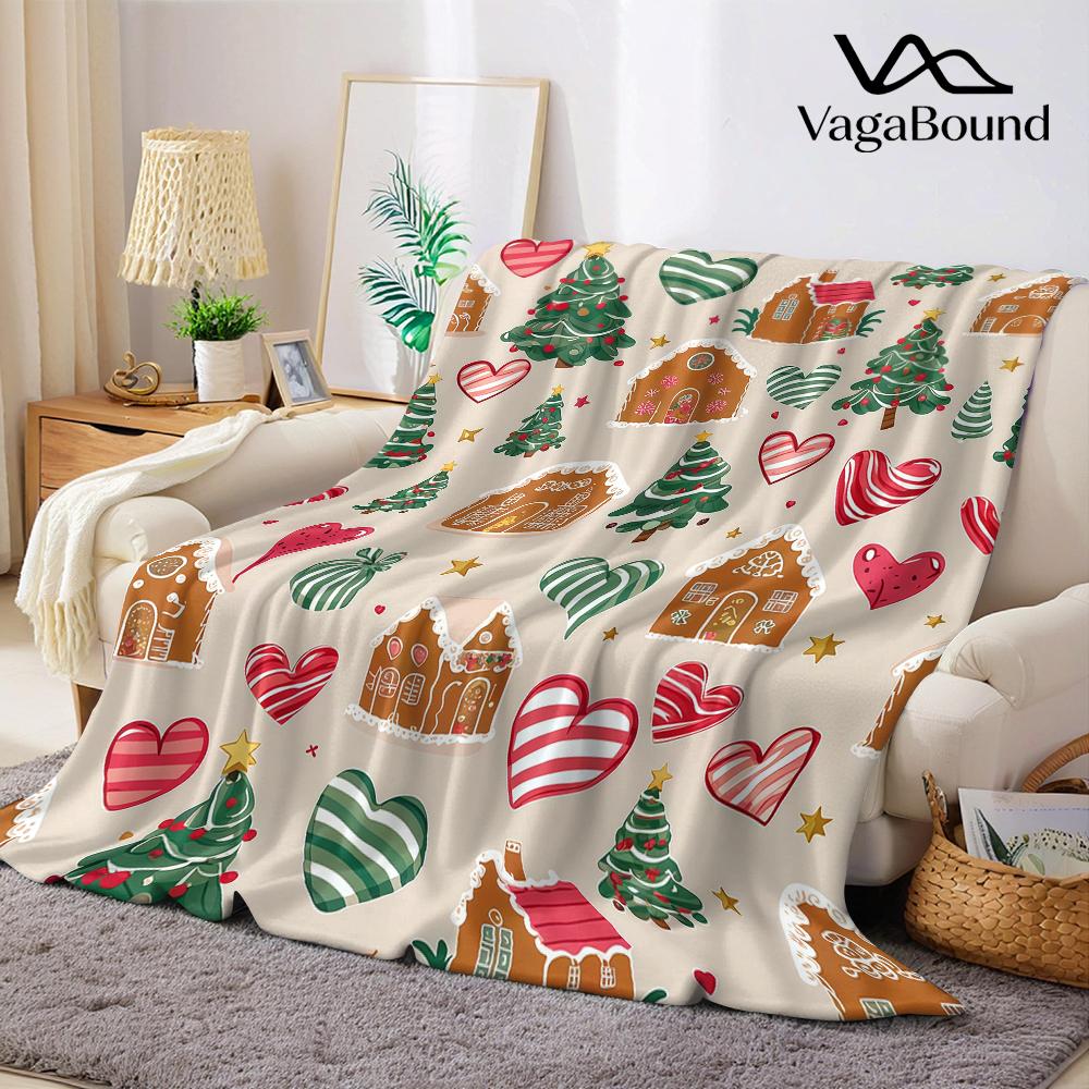 Christmas Gingerbread Pattern Flannel Blanket Warm Soft Halloween Christmas Couch Warm Cozy Decorative Decor Gift For All Season