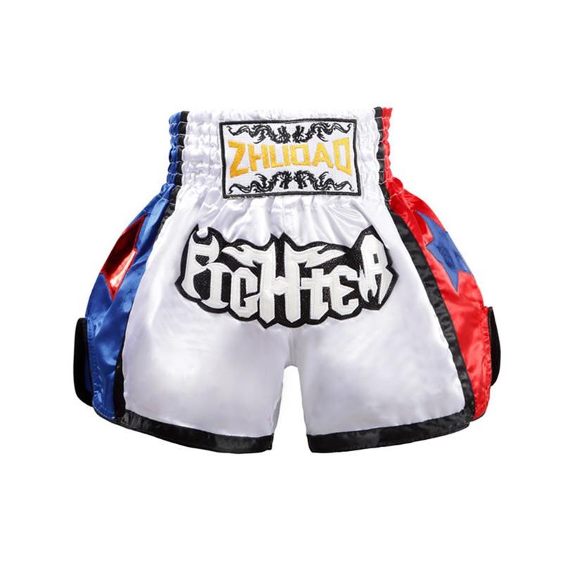 Muay Thai Shorts High Kick Training Side Shine Leather Trim Martial Arts Uniform
