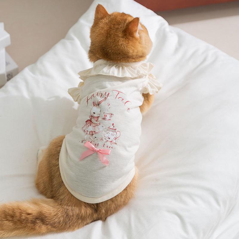 New spring and summer thin cat clothes, fungus lace flying sleeve vest, kittens, puppies, hairless cats, pet clothes