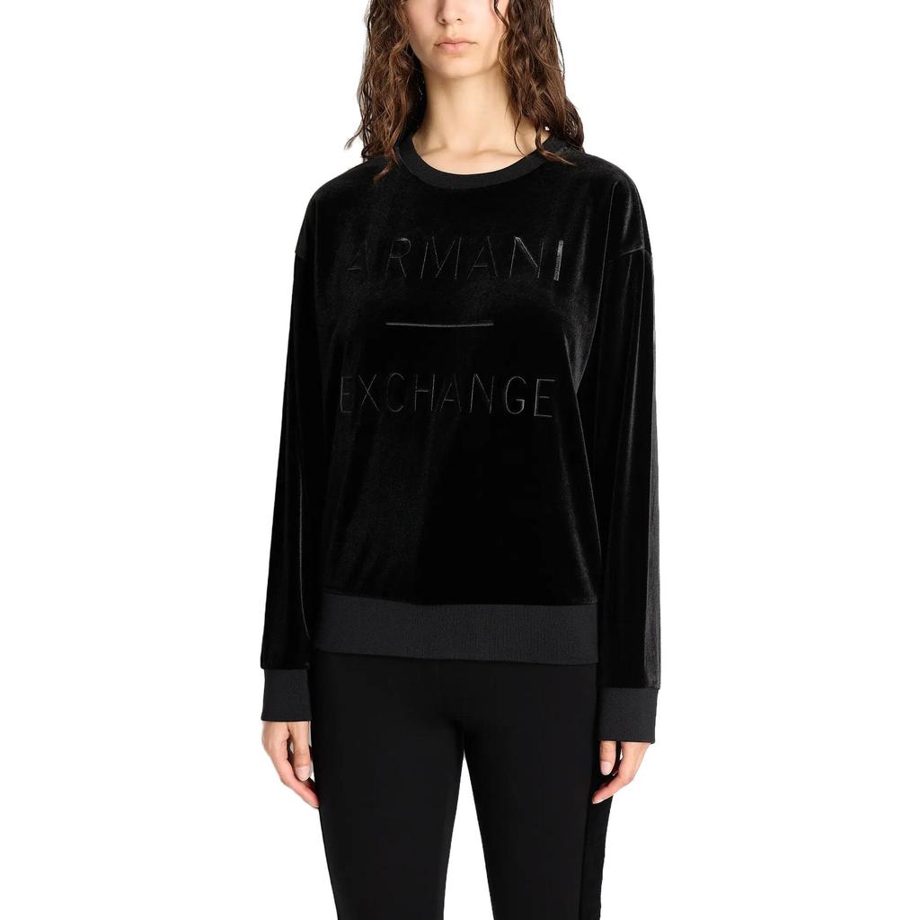 Armani Exchange FW23 Letter Logo Embroidered Crewneck Sweatshirt Women Sweatshirt Black 6RYM55-YJ9WZ-1200