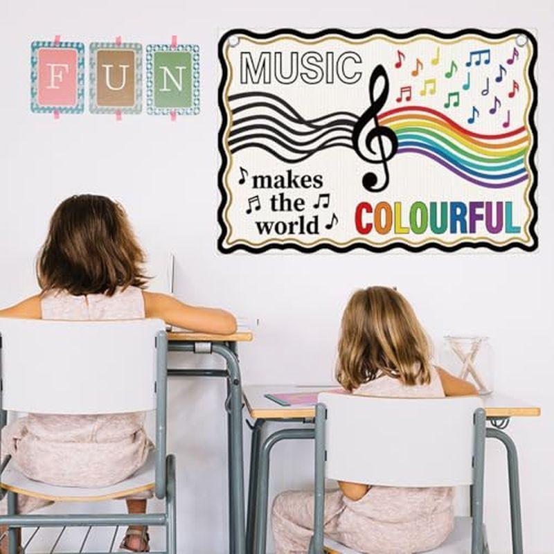 Music Makes World Colorful Tapestry, Rainbow Notes Wall Hanging, Classroom Music Room Wall Decoration Decor
