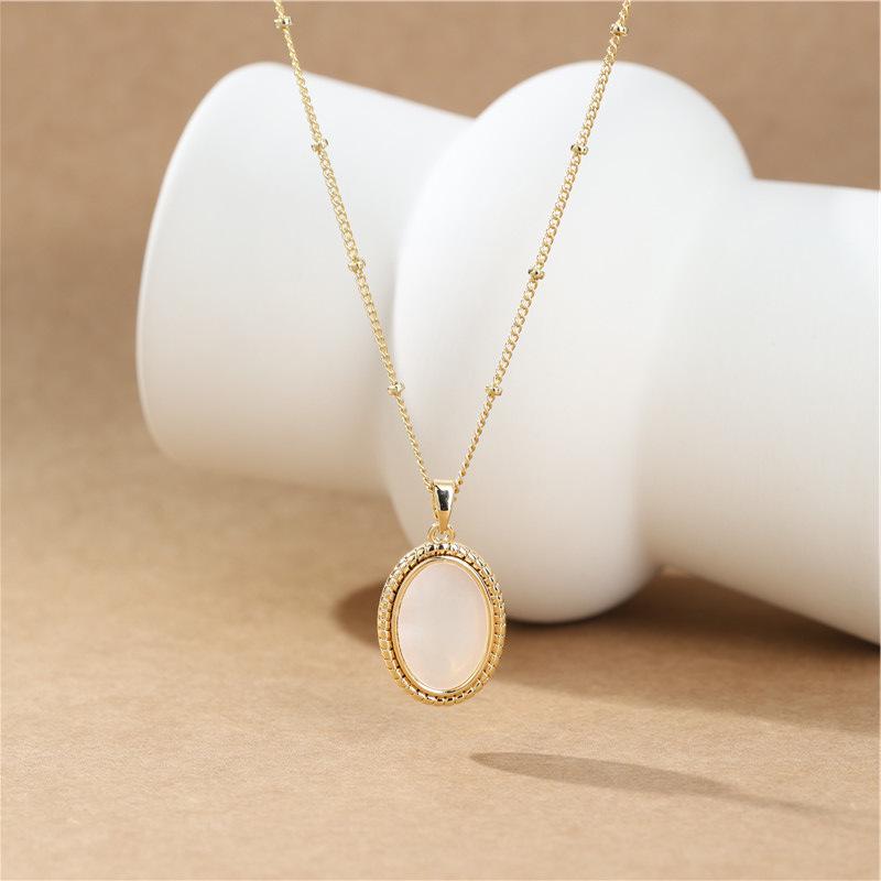 Arvaleff Korean Style Fritillary Pendant Necklace with Oval Shell On Copper Chain