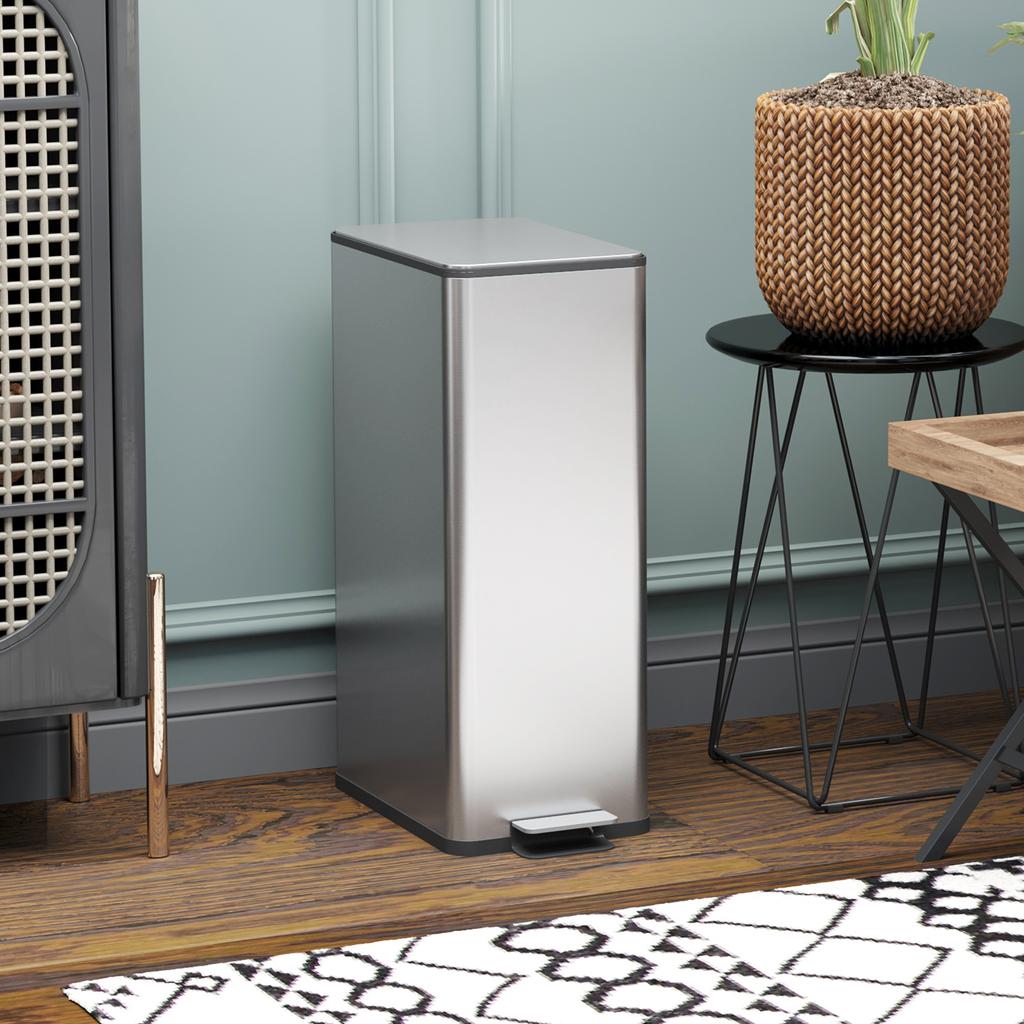 Trash Can 20L, Soft-Close Lid, Deodorant Compartment, Fingerprint-Proof, Stainless Steel, Silver