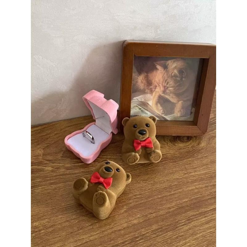 Cartoon Plush Bear Ring Pendant Earnail Jewelry Box Cute Plastic Activity Core Removable Wedding Mother's Day Party Supplies