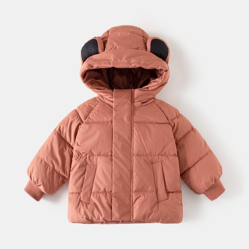 Korean Style Solid Hooded Thickened Winter Padded Coat For Toddler Boys And Girls