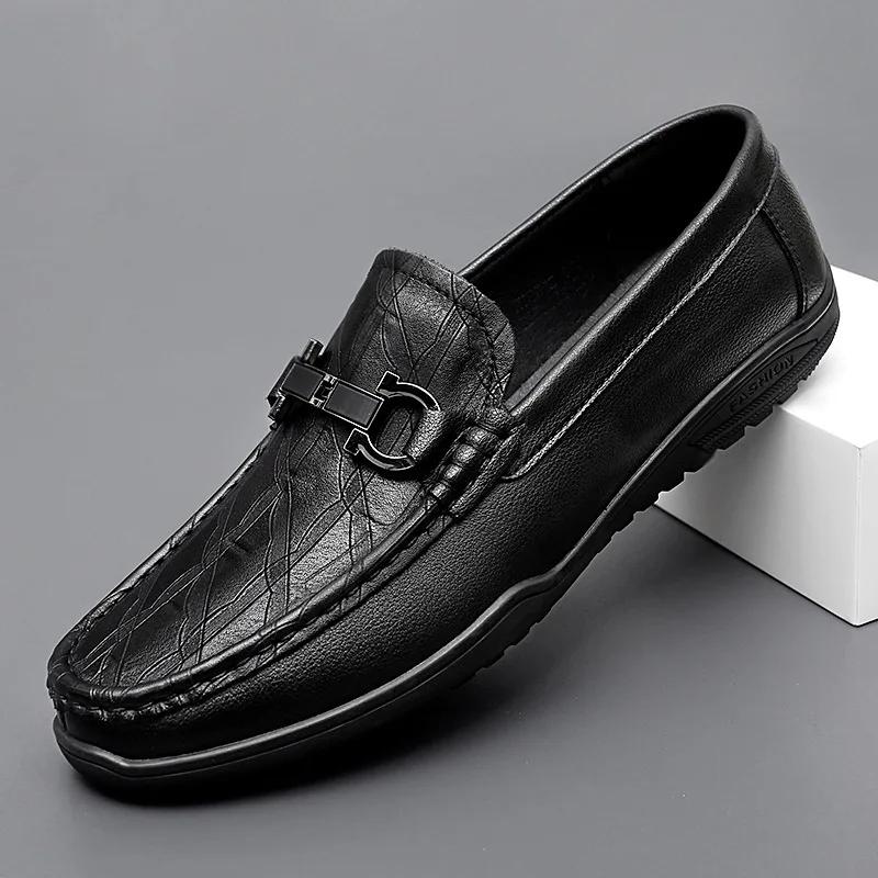 FashionFashion Genuine Leather Luxury Shoes for Men Spring Autumn Soft Sloe Loafers Male Casual New Designer Black Men's Driving Shoes