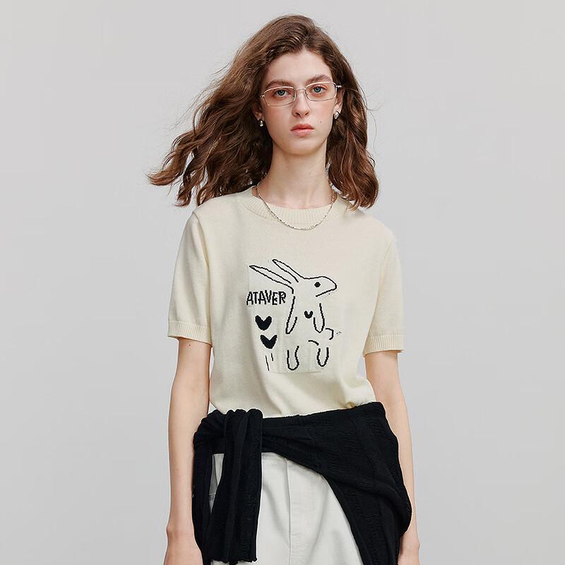 Chuyu Women's Rabbit Jacquard Short Sleeve Knit Top