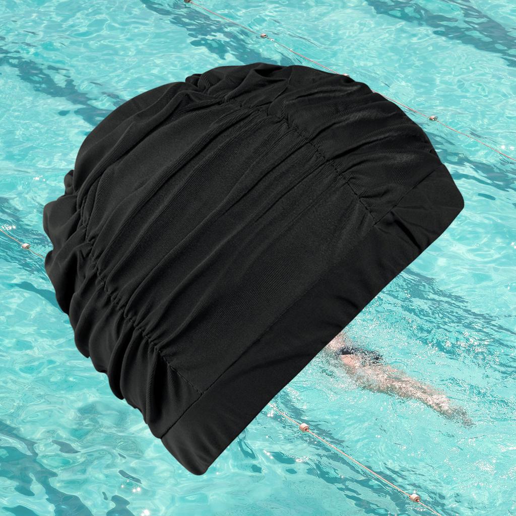 Fabric Swimming Cap for Women Man Pleated Elastic Comfort Bathing Cap Keep Hairstyle Unchanged Nylon Cloth Swim Cap