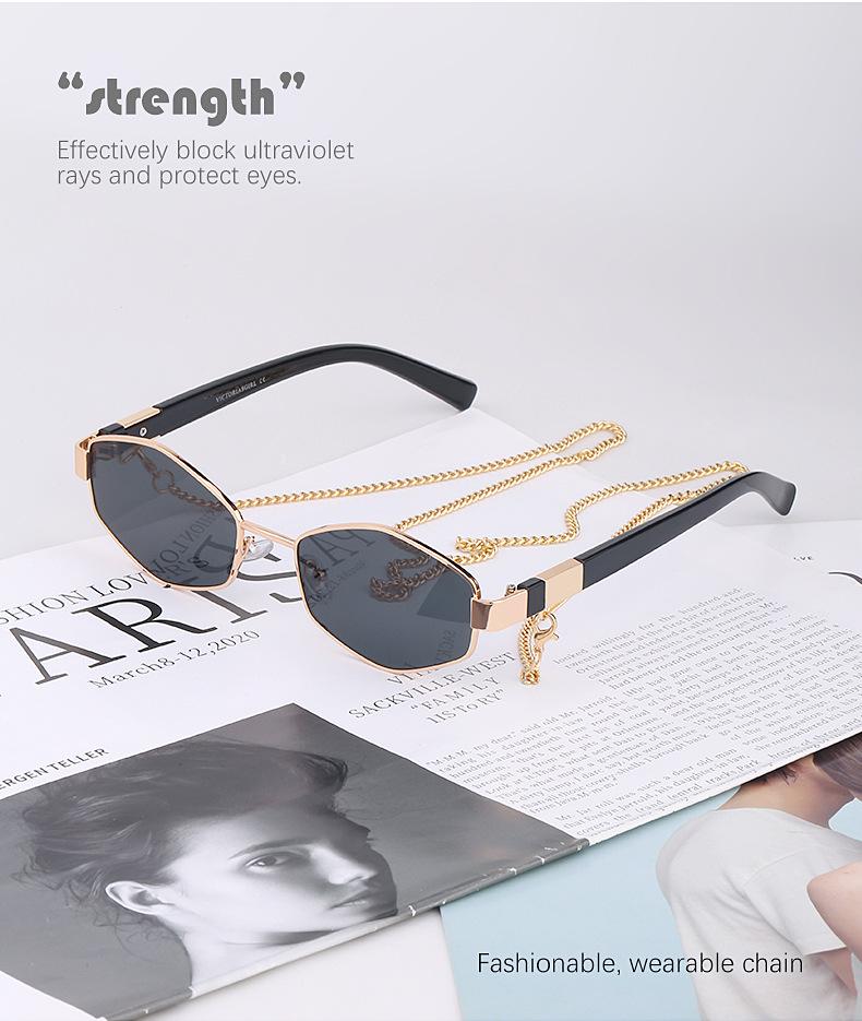 Korean Style Women's Round Frame Sunglasses with Fashion Chain