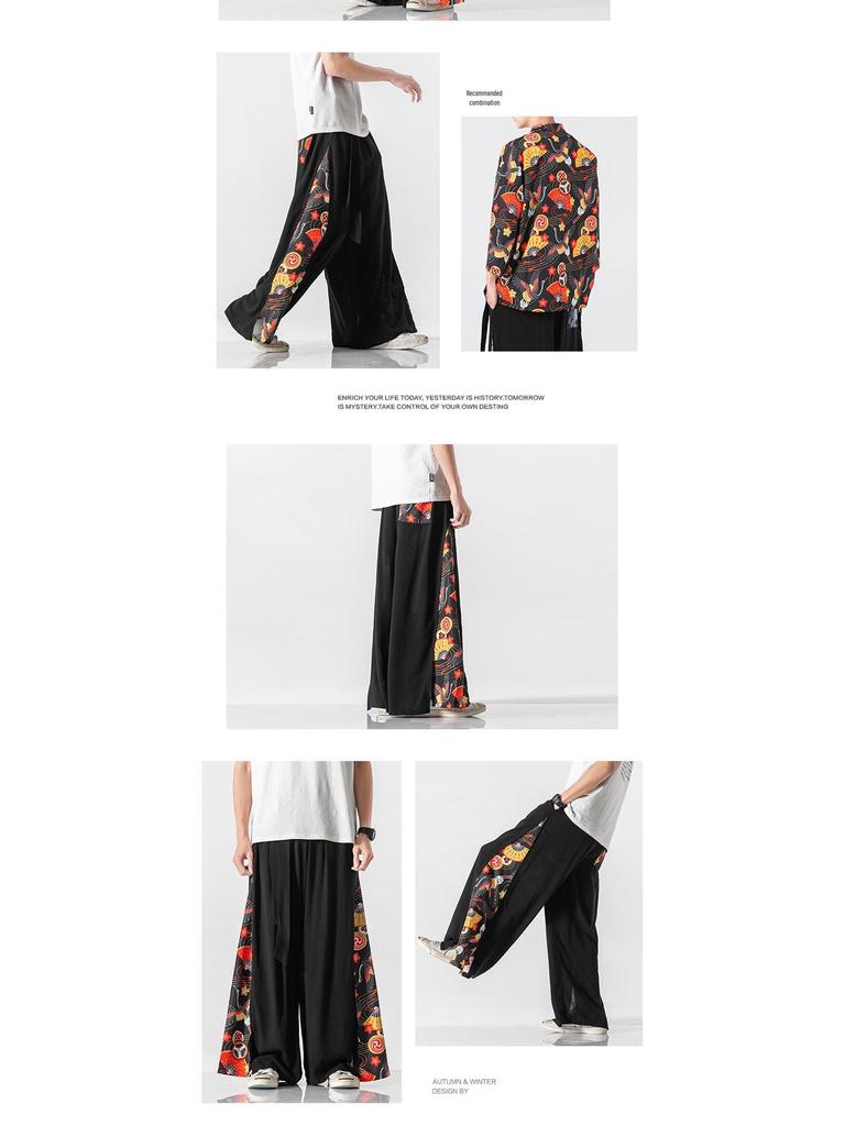 2021 Summer Retro Plus Size Men's Zen Cotton Linen Pants - Multi-Color Fashion Print
