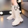 Girls High Top Winter Boots Bow Detail Slip Resistant Rubber Sole Zipper Closure Warm Fabric Lining