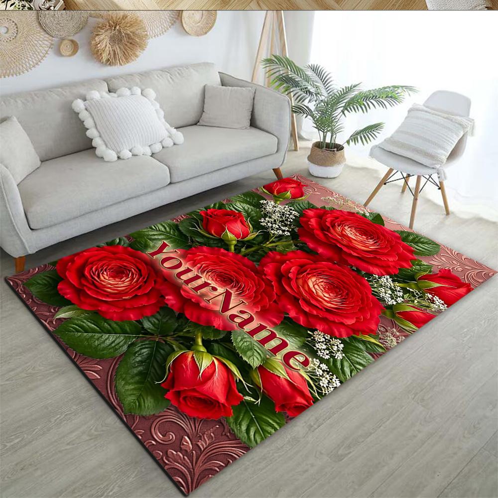 Rose Customized Name Floor Rug Office Rug Design for Dormitory Study Room Foyer Playrooms Anti-slip Rug Anime Office Decor