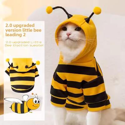 Autumn and Winter Cat Clothes Cute Little Bee Can Pull Thin Velvet Sweater Into Cat Kitten Anti-hair Loss Pet Clothing