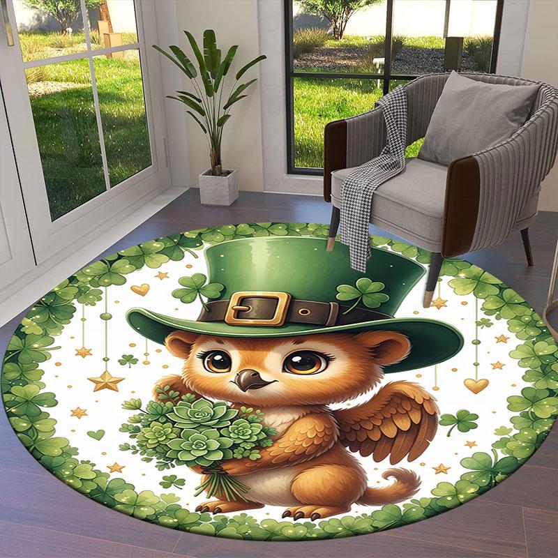 Green Festival Round Area Rug,Carpet Rug for Living Room Bedroom Sofa Playroom Decor,Non slip Floor Mat