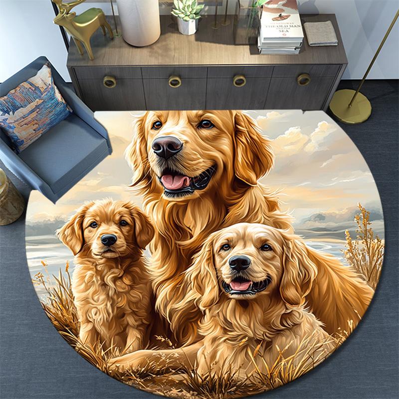 Golden Retriever Round Area Rug,Carpet Rug for Living Room Bedroom Sofa Playroom Decor,Non-slip Floor Mat