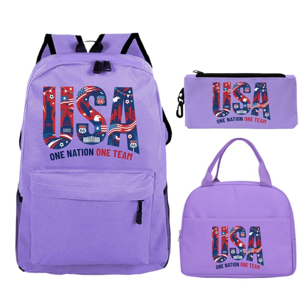 Modisches Fußballliebhaber 3-teiliges Set Vintage England USA Buchstaben Druck Lunchtaschen Rucksack 3-teilige Sets Jungen Mädchen Lässiger Rucksack Geschenke