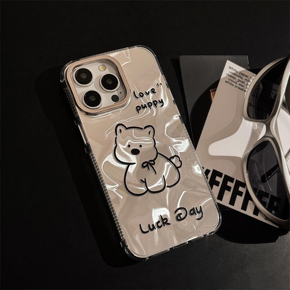Electroplating Silver Ins Line Dog Suitable for IPhone 16 IPhone Case 14pro Max Laser 1315