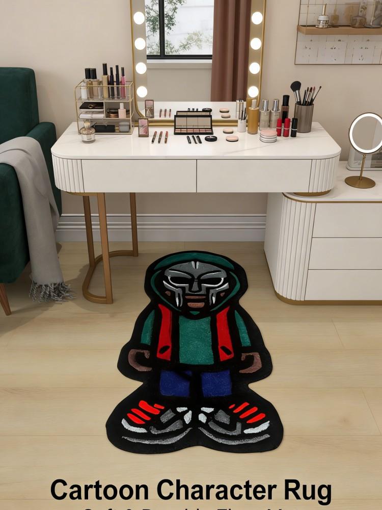 Hip Hop Masked Boy Shaped Area Rug, Streetwear Cartoon Floor Mat, Non-Slip Washable Bedside Carpet for Bedroom