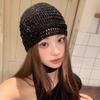 Y2k Flower Knitted Caps Hollow Beanies Cap Casual Sequin Crochet Hat  Streetwear