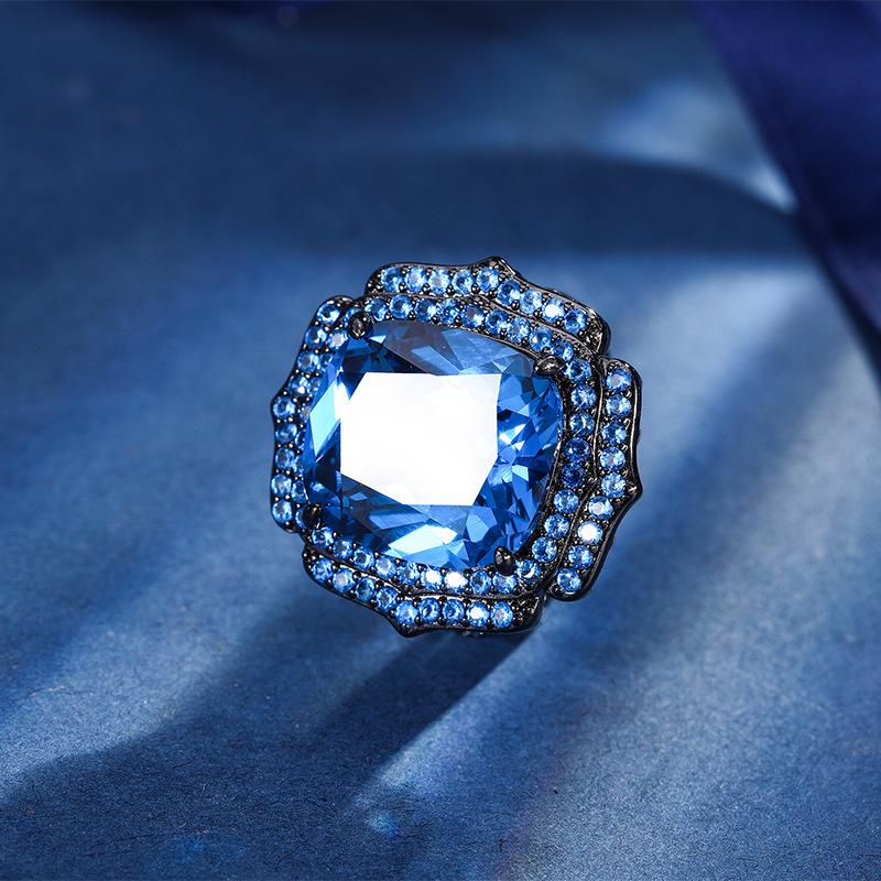 Jewelry Copper Bottom Gold-Plated Simulation Blue Spinel Fertilizer Rectangular Black Gold Personalized Set 14 * 16