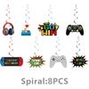 Cartoon Arcade-Themed Party Decoration Set: Boys' Birthday Decorations, Game Controller Banners, Cake Topper, and Spiral Hanging Decorations