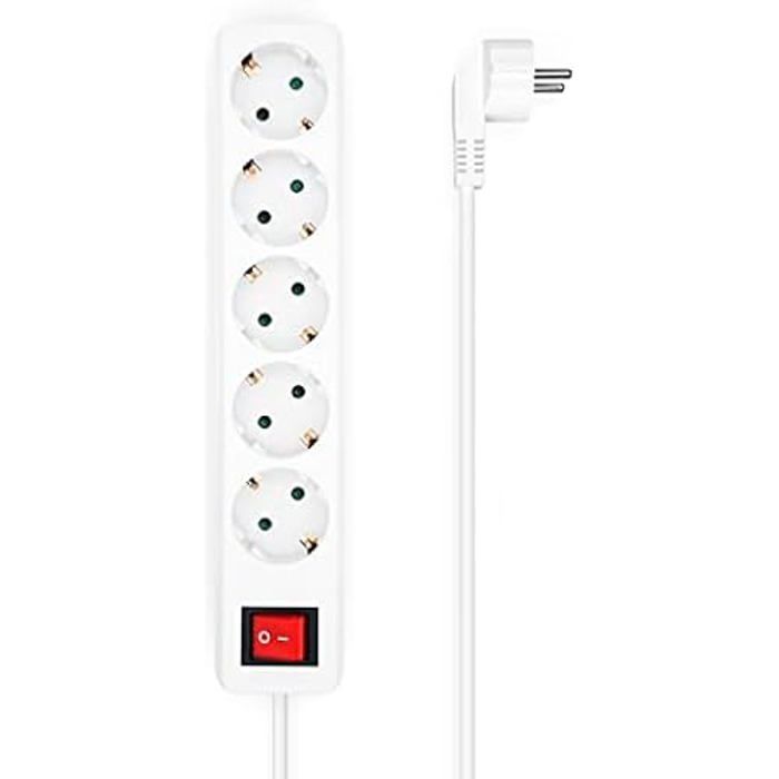 Aisens Base Multiple 5 Prises Avec Interrupteur Avec Câble 3×1.5mm2-1.4m - Couleur Blanche