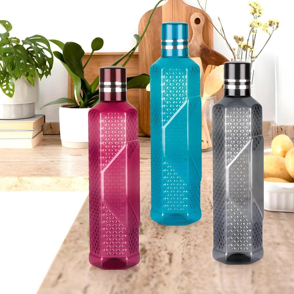 Unbreakable Plastic Water Bottle I Leak Proof I BPA Free Food Grade Fridge Water Bottle I Ideal for Gym 1 Litre Each, Set of 3, Assorted