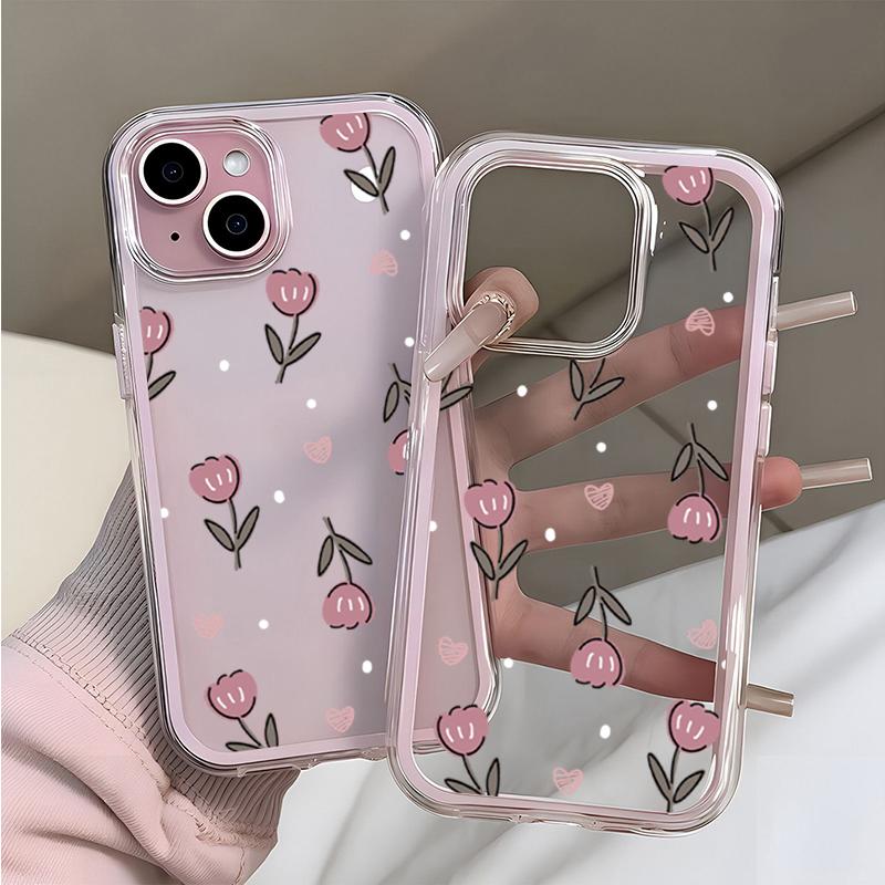 Fresh Tulip TPU Transparent Pink Phone Case For iPhone 17 Pro Max 16 15 14 13 12 11 Pro 14 Plus Silicone Shockproof Soft Cover