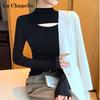 La Chapelle Women's Ribbed Knit Cut-Out Mock Neck Top
