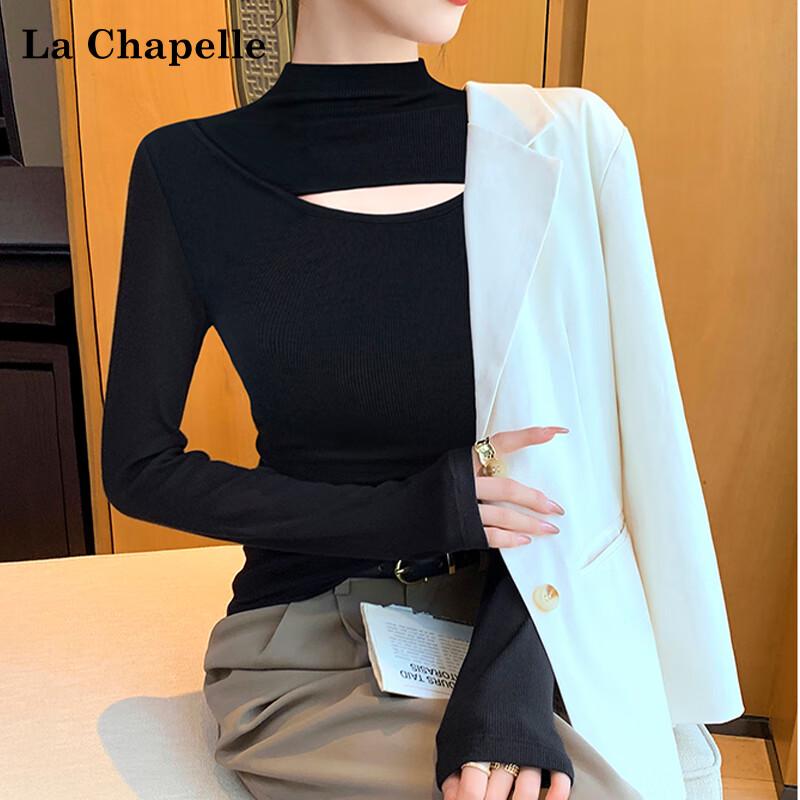 La Chapelle Women's Ribbed Knit Cut-Out Mock Neck Top