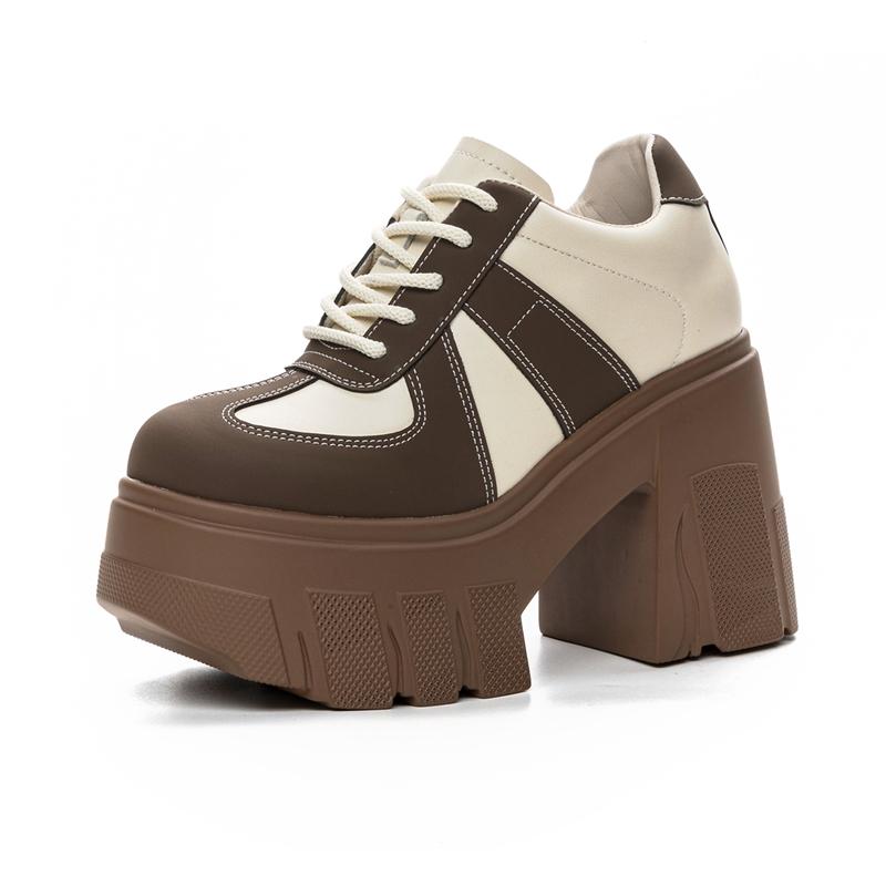 

Женские туфли на высоком каблуке, новые весенние туфли на каблуке, на платформе 11 см, модные женские туфли, подходящие по цвету, на шнуровке, из натуральной кожи, женские туфли 40