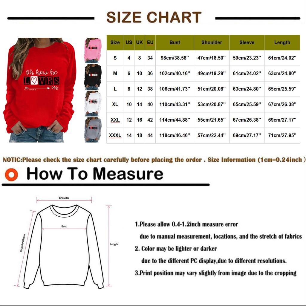 Women's Fashion Leisure Valentine's Day Print  Long Sleeve Pullover Top