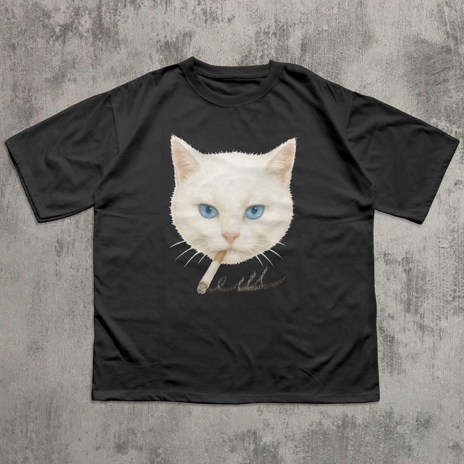 Y2k Smoking CaT shirt, Vintage White Cat Tee for Men Women, Edgy Retro 90s Grunge T shirt, Aesthetic Tee, Graphic Cats Tee 2XL