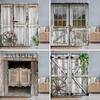 Vintage Wooden Door Shower Curtain Rustic Door Window Wheel Botanical Barn Polyester Shower Curtains Bathroom Decor with Hooks