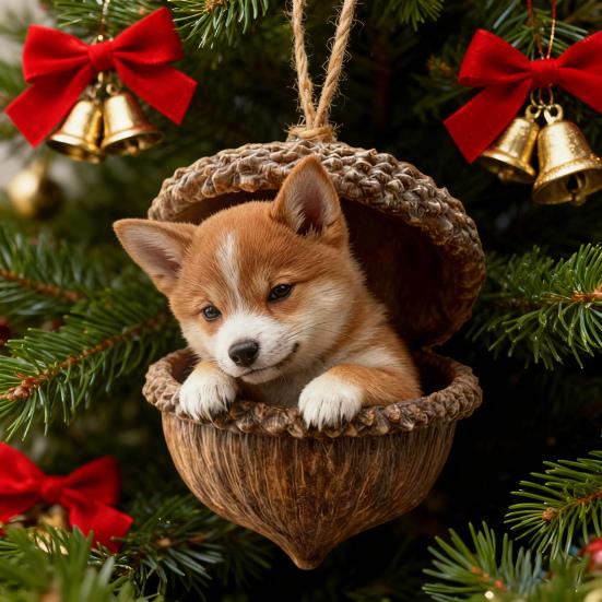 10 Stück Waldtier Eichel Ornamente Gemütliches Wald Weihnachtsornament 2D Acryl Tannenzapfen Tier Weihnachtsbaum Hängeornamente für Heimdekoration